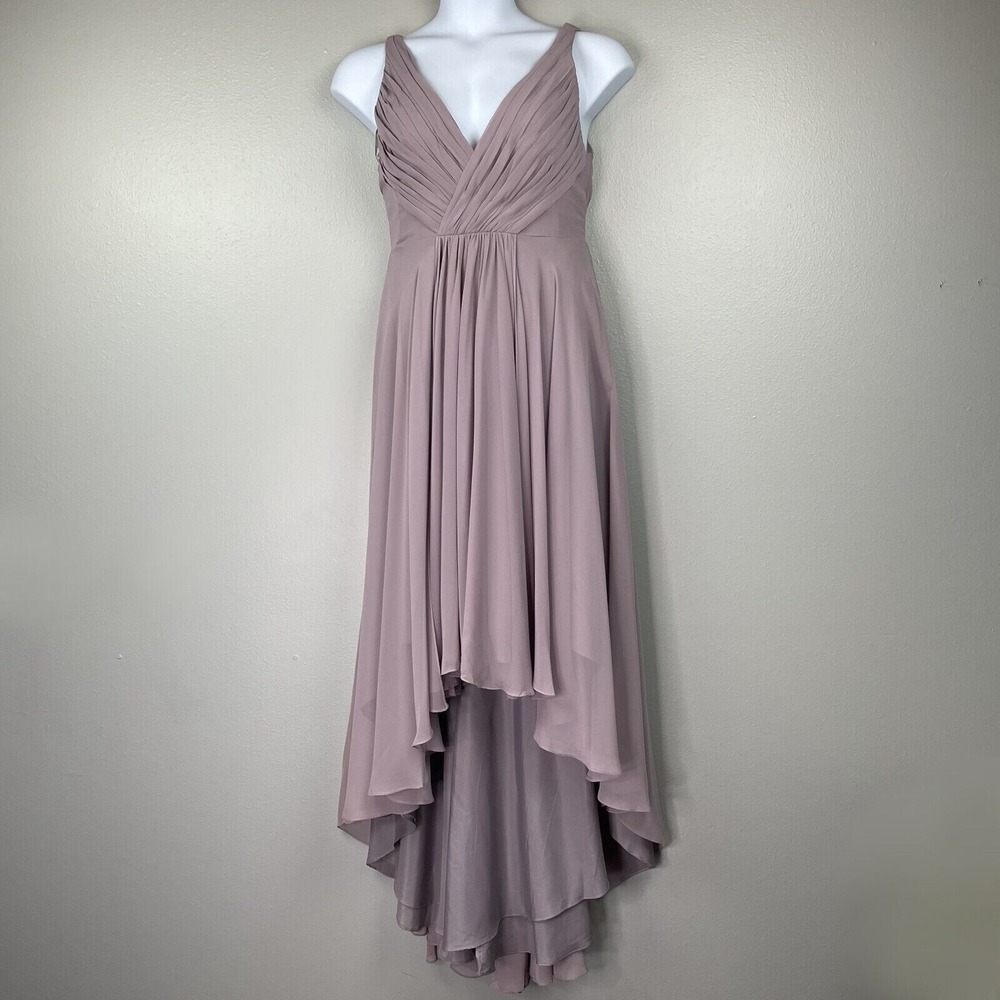 Monique Lhuillier Bridesmaid Dress Womens 10 Purple Chiffon High Low 450378
